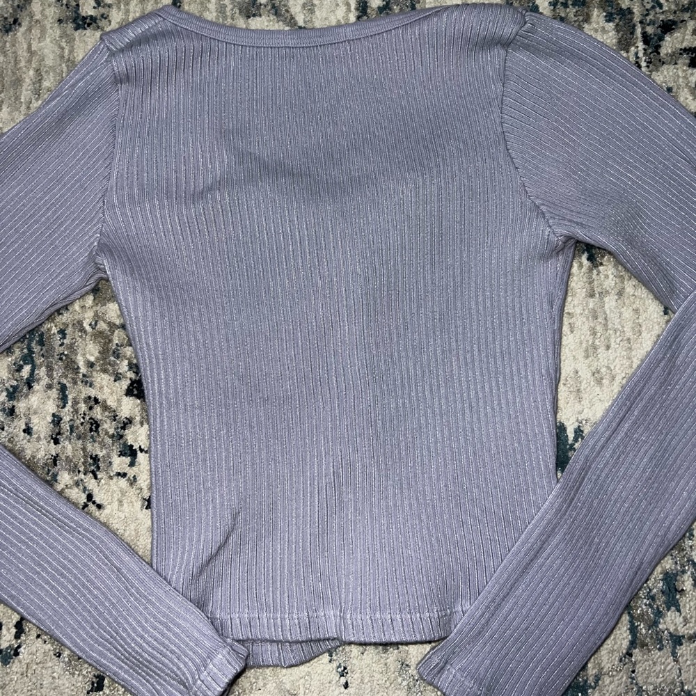 Lavender Ribbed Button-Up Cardigan - Picture 6 of 6